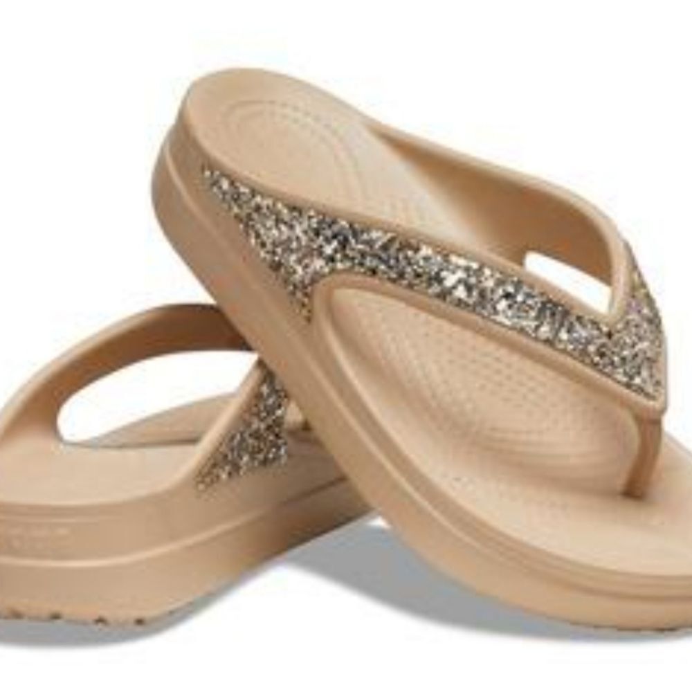 Crocs Sloan Glitter Platform Flip-Flop Sandal- Chai/Gold